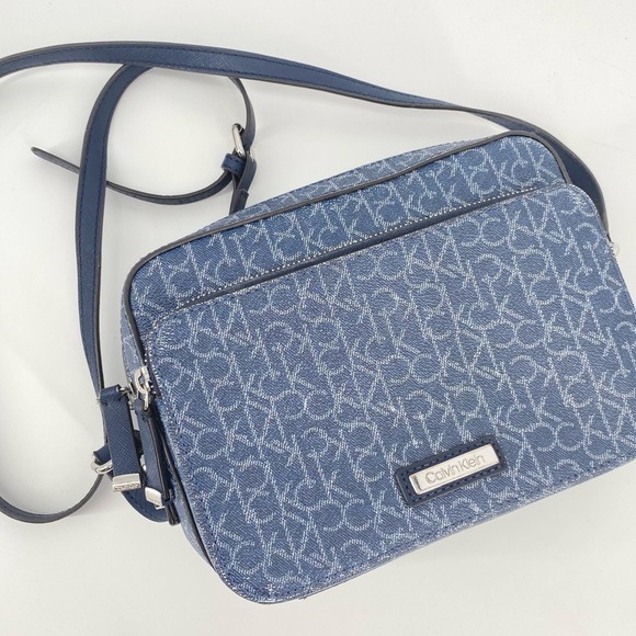 Calvin Klein “blue denim” faux leather small Crossbody Bag purse